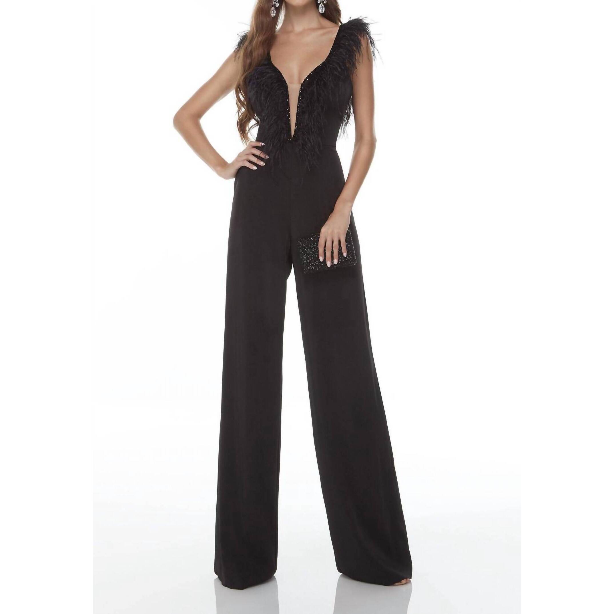 New Alyce Paris Plunging Neck Open Back Jumpsuit In Black